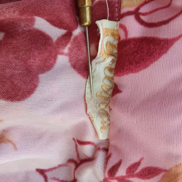 Medium True Vintage Disco Top Blouse 1970's Pink Flowers Floral Print Stretch - Picture 6 of 6